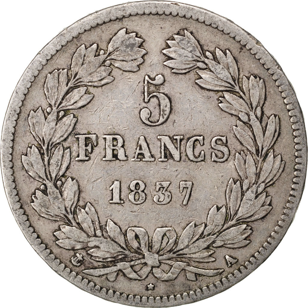 Coin, France, Louis-Philippe, 5 Francs, 1837, Lille, VF(30-35), Silver