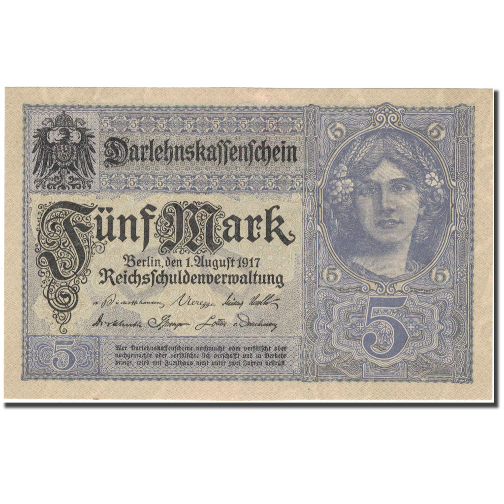 Banknote, Germany, 5 Mark, 1917, 1917-08-01, KM:56b, UNC(63)