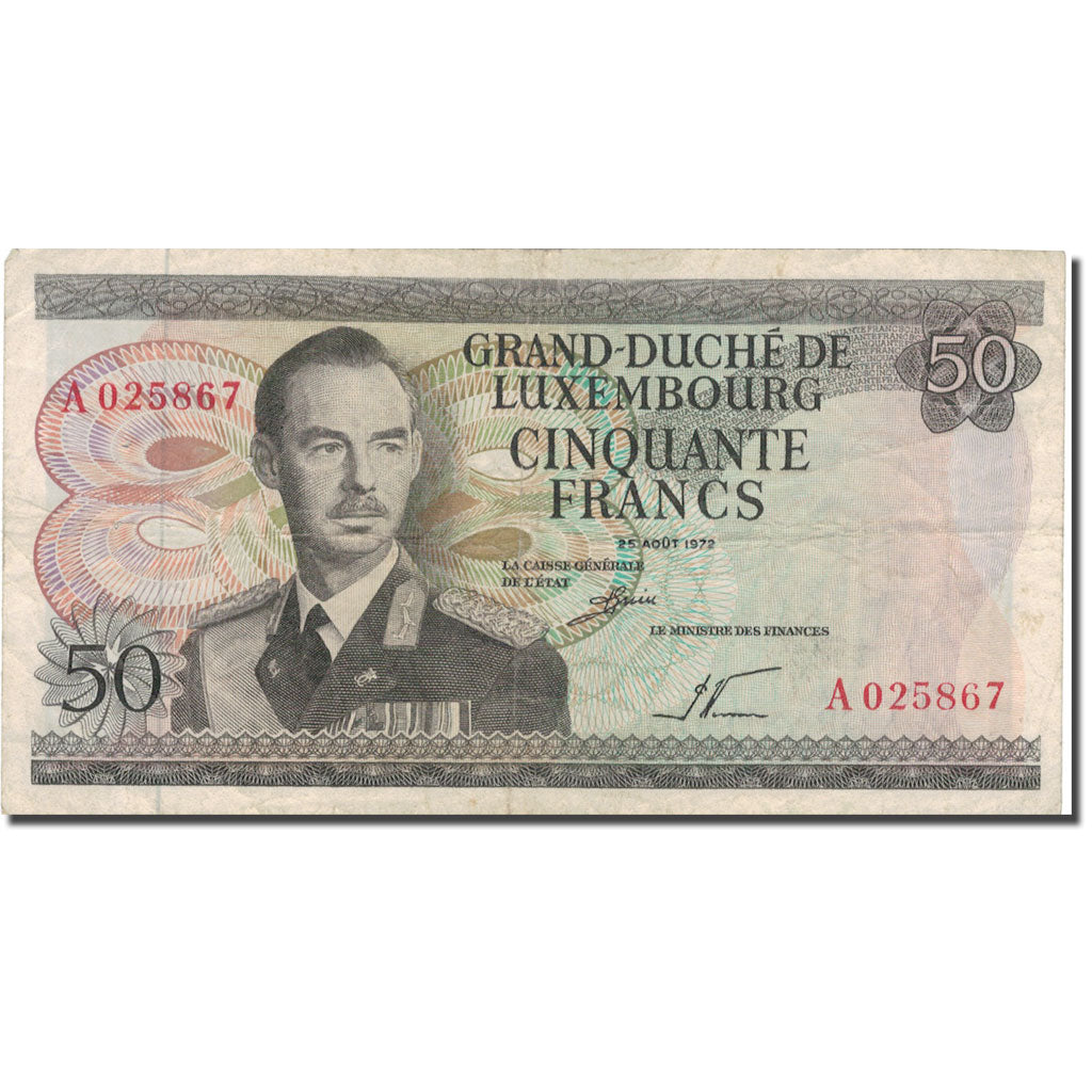 Geldschein, Luxemburg, 50 Francs, 1972, 1972-08-25, KM:55b, S+