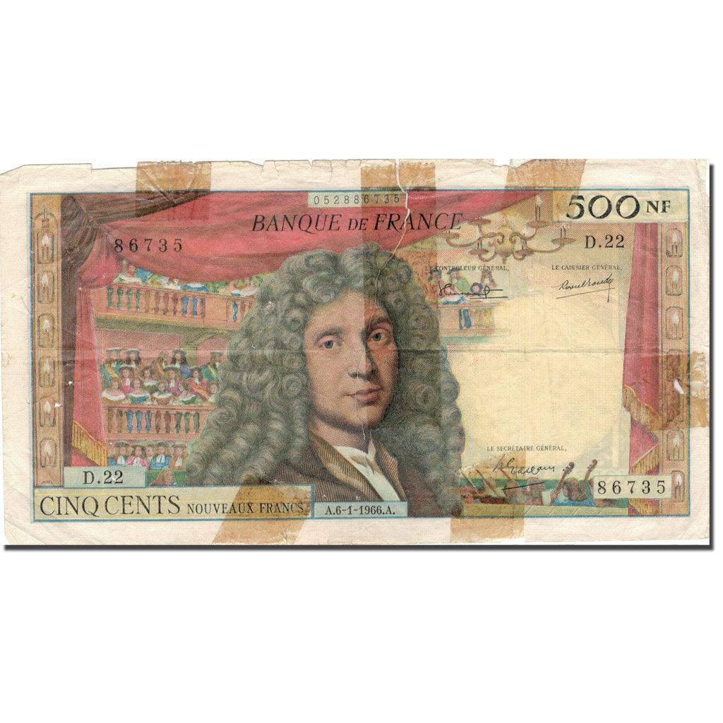 France, 500 Nouveaux Francs, Molière, 1966, 1966-01-06, F(12-15), Fayette:60.9