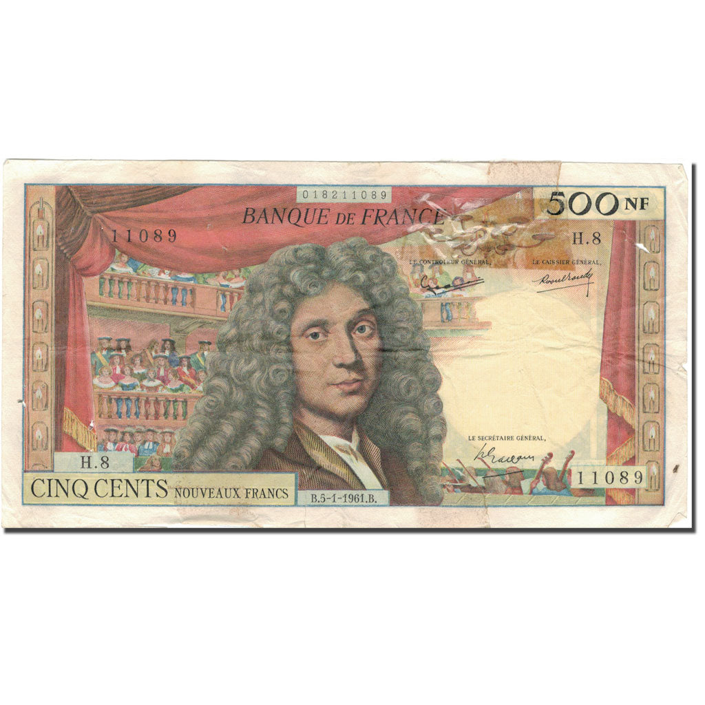 France, 500 Nouveaux Francs, Molière, 1961, 1961-01-05, F(12-15), Fayette:60.3