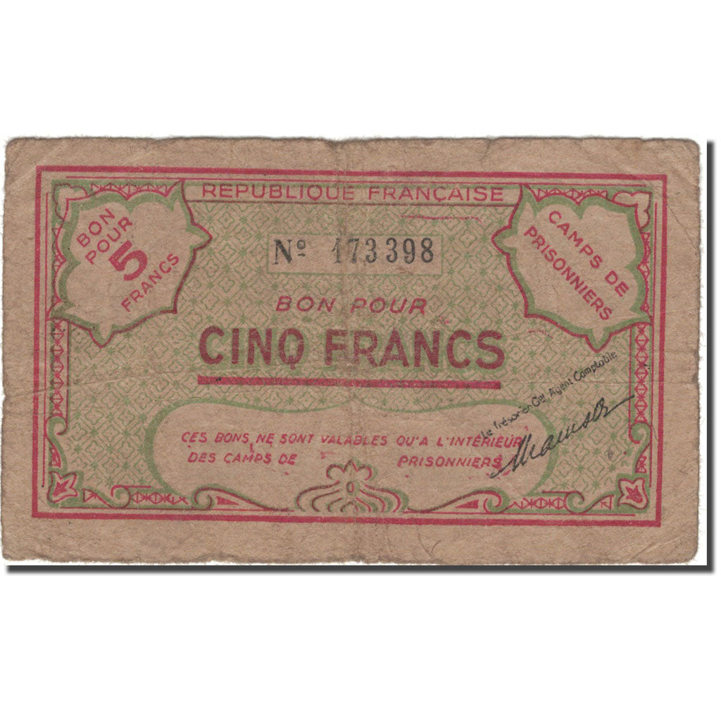 Banknot, Algieria, 5 Francs, 1943, 1943, VF(30-35)