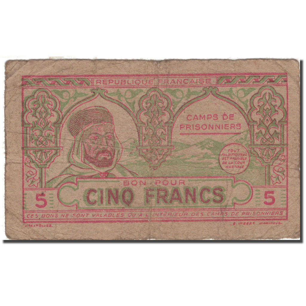 Banknot, Algieria, 5 Francs, 1943, 1943, VF(30-35)