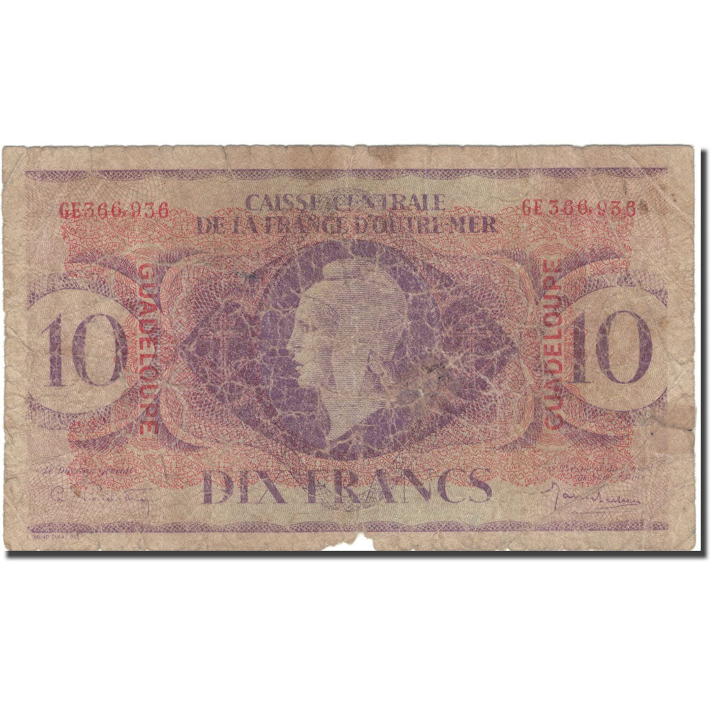 Banknote, Guadeloupe, 10 Francs, 1944, 1944-02-02, KM:27A, F(12-15)