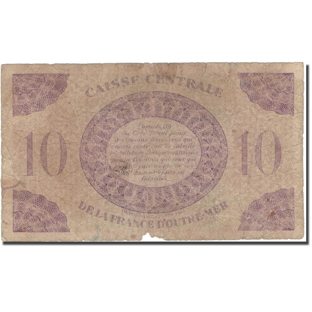 Banknote, Guadeloupe, 10 Francs, 1944, 1944-02-02, KM:27A, F(12-15)