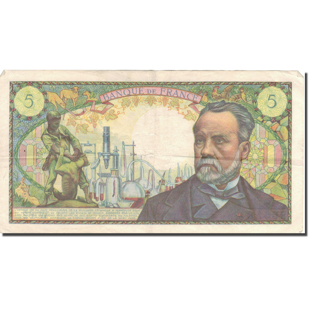 France, 5 Francs, Pasteur, 1967, 1967-12-07, EF(40-45), Fayette:61.6, KM:146b