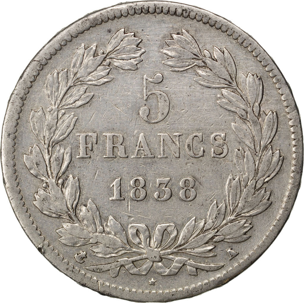 Coin, France, Louis-Philippe, 5 Francs, 1838, Paris, EF(40-45), Silver