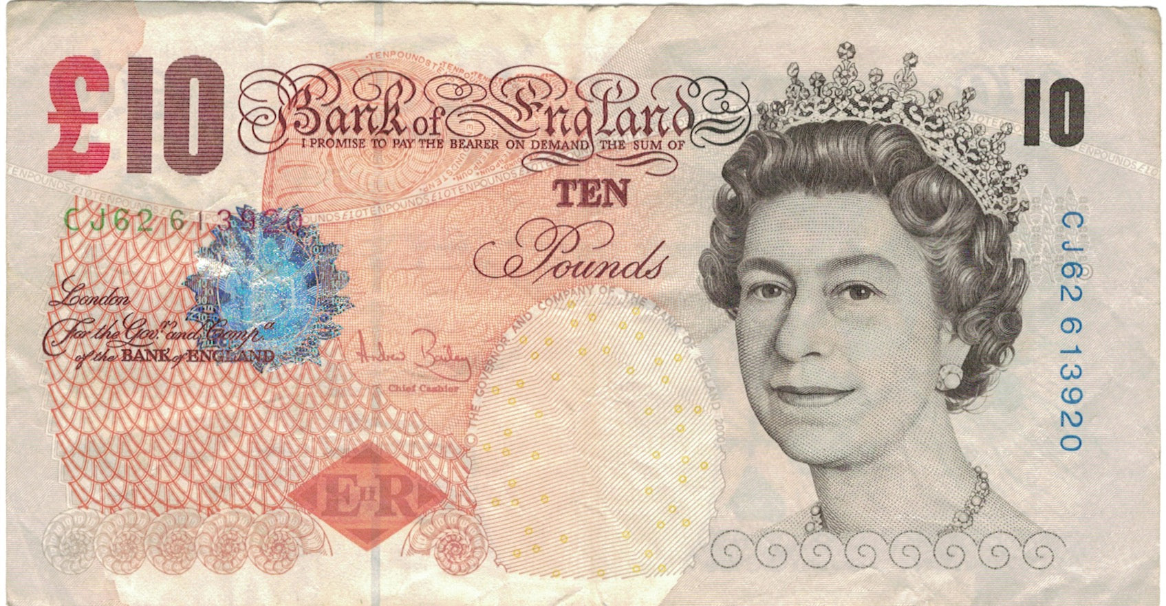 Banknote, Great Britain, 10 Pounds, 2004, 2004, KM:389c, VF(30-35)