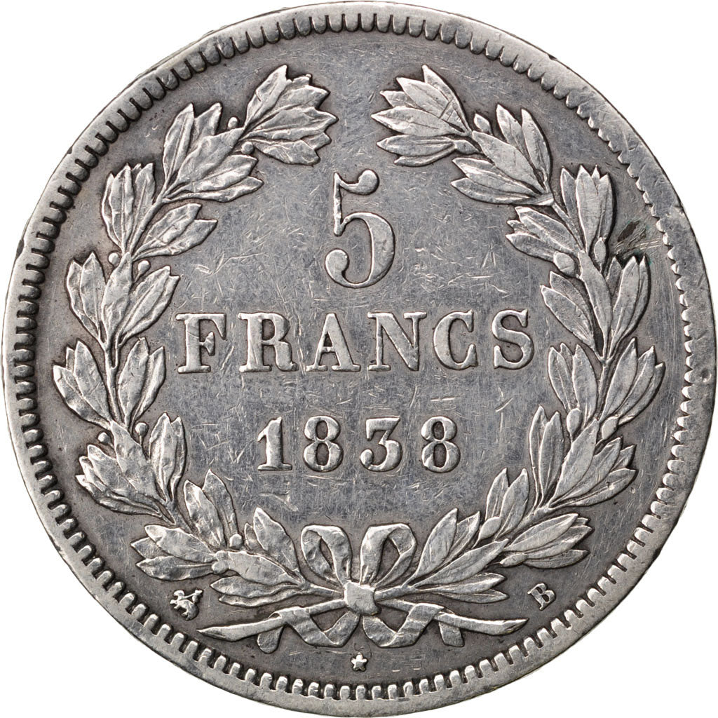 Monnaie, France, Louis-Philippe, 5 Francs, 1838, Rouen, TTB, Argent, KM:749.2