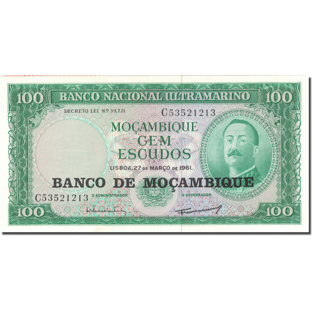 Biljet, Mozambique, 100 Escudos, 1961, 1961-03-27, KM:109a, NIEUW