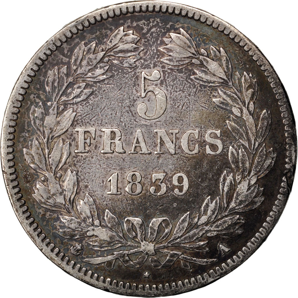 FRANCE, Louis-Philippe, 5 Francs, 1839, Paris, KM #749.1, VF(30-35), Silver,...