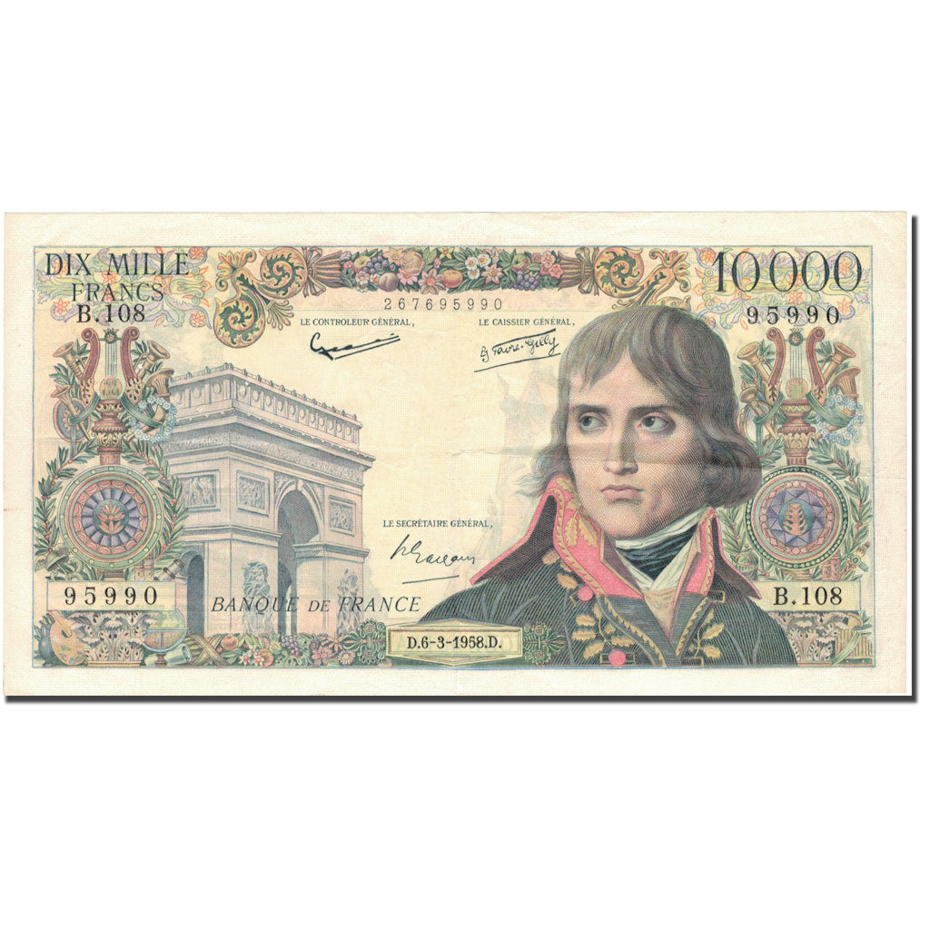 França, 10,000 Francs, Bonaparte, 1958, J. Belin, G. Gouin d'Ambrieres and P.