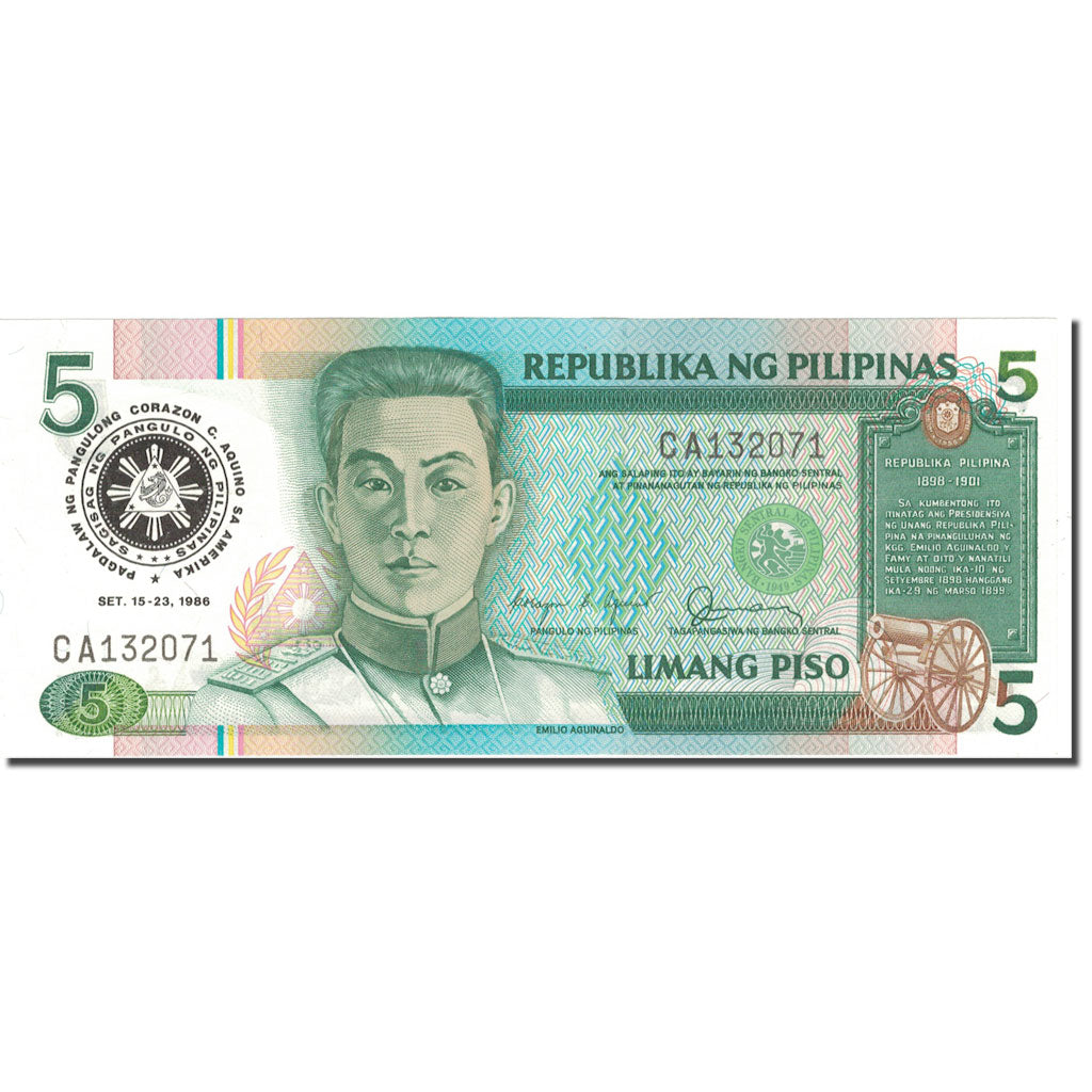 Billete, 5 Piso, 1986, Filipinas, 1986, KM:175a, UNC