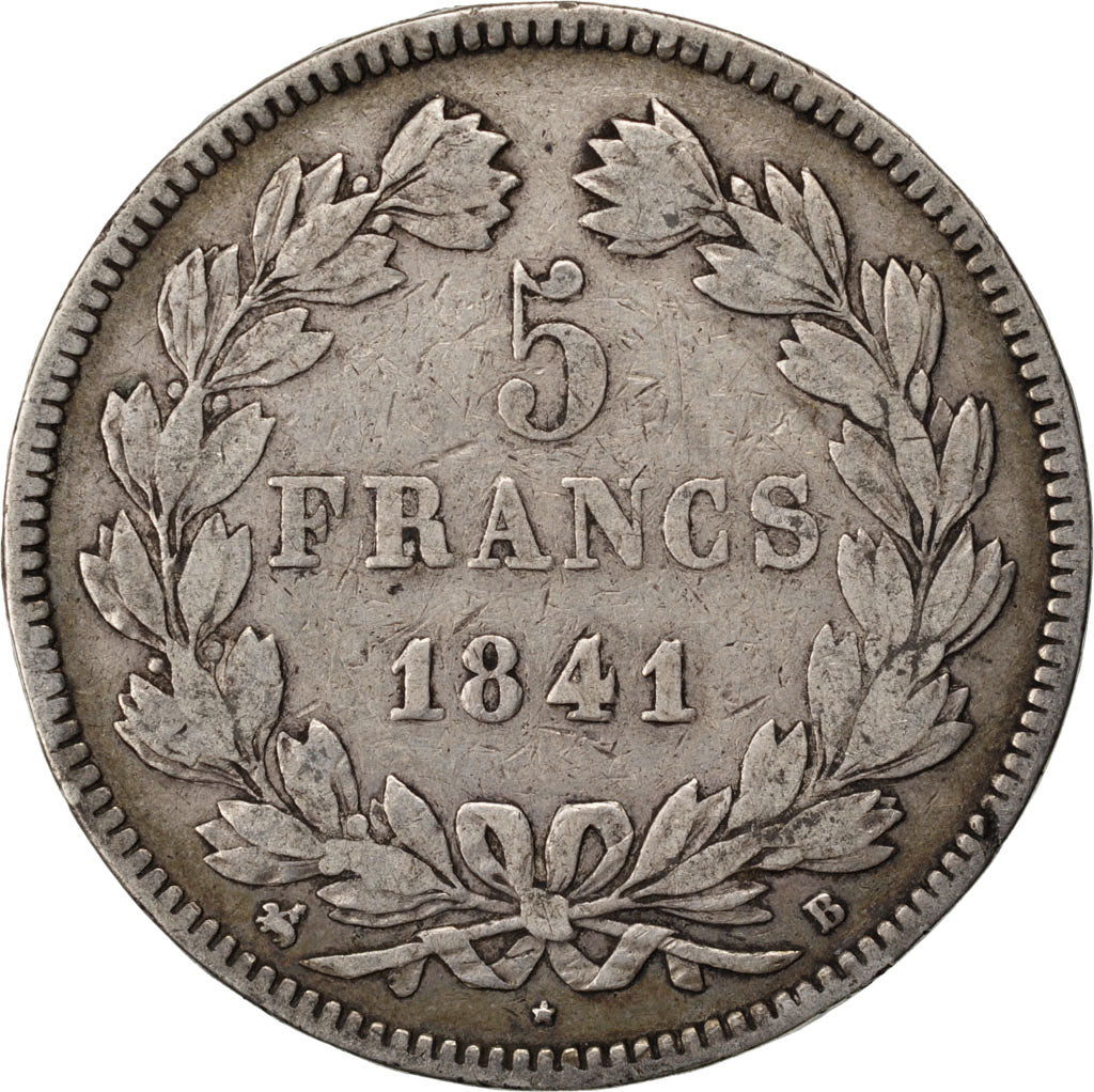FRANCE, Louis-Philippe, 5 Francs, 1841, Rouen, KM #749.2, VF(30-35), Silver,...