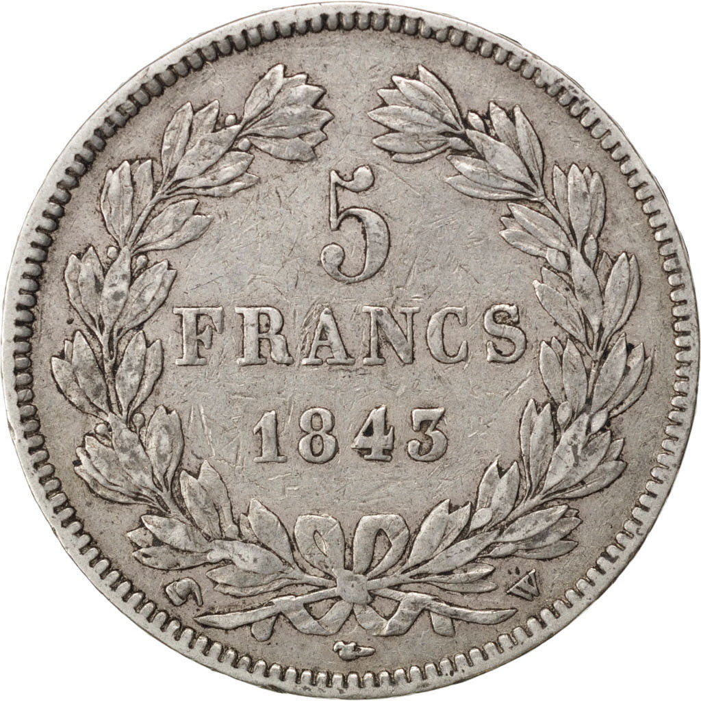 FRANCE, Louis-Philippe, 5 Francs, 1843, Lille, KM #749.13, EF(40-45), Silver,...