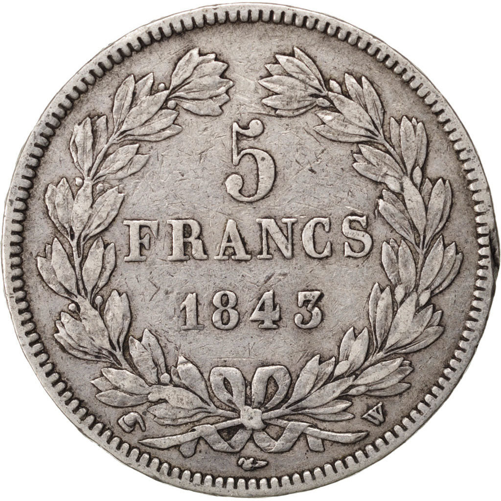 FRANCE, Louis-Philippe, 5 Francs, 1843, Lille, KM #749.13, VF(30-35), Silver,...