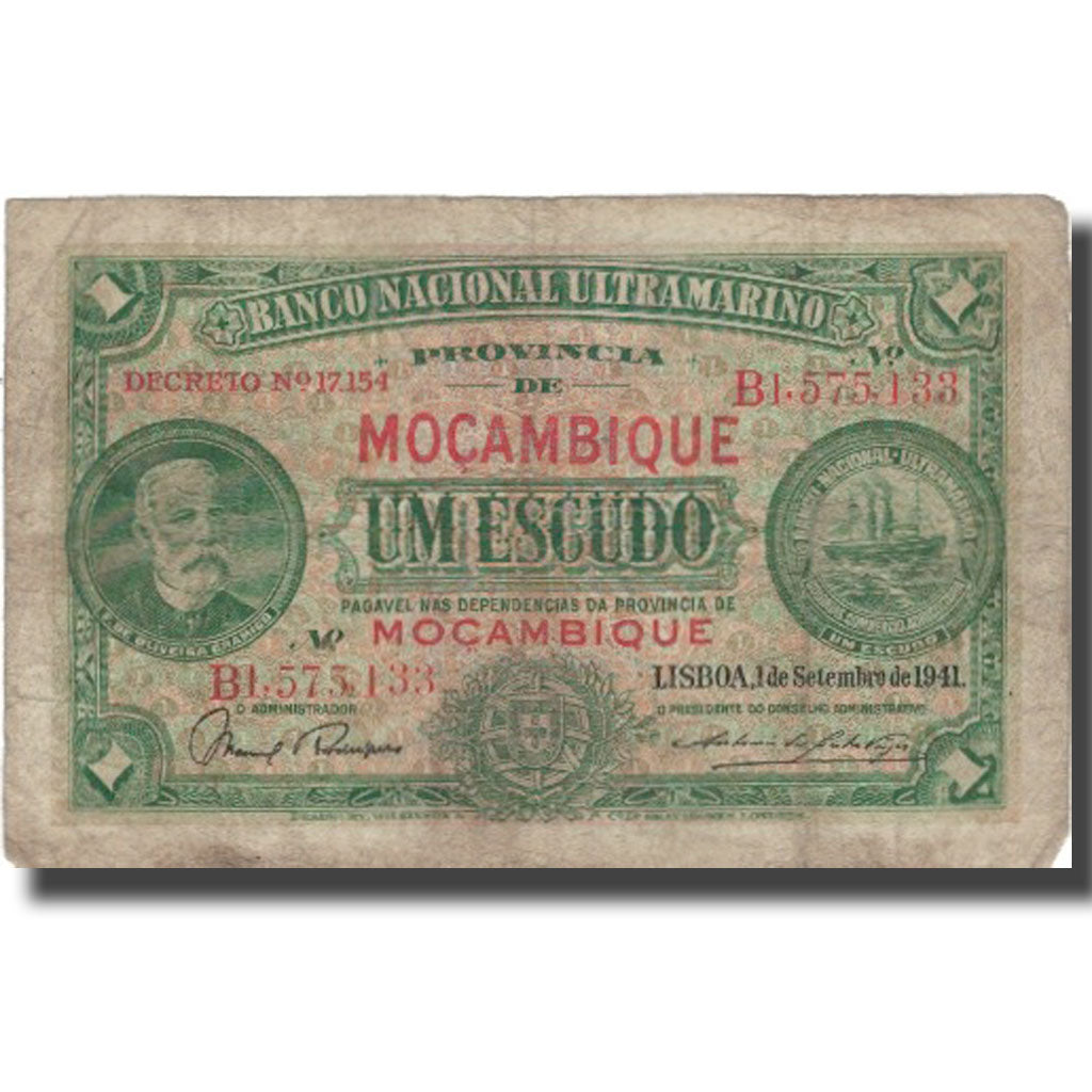 Banknote, Mozambique, 1 Escudo, 1941, 1941-09-01, KM:81, VF(20-25)