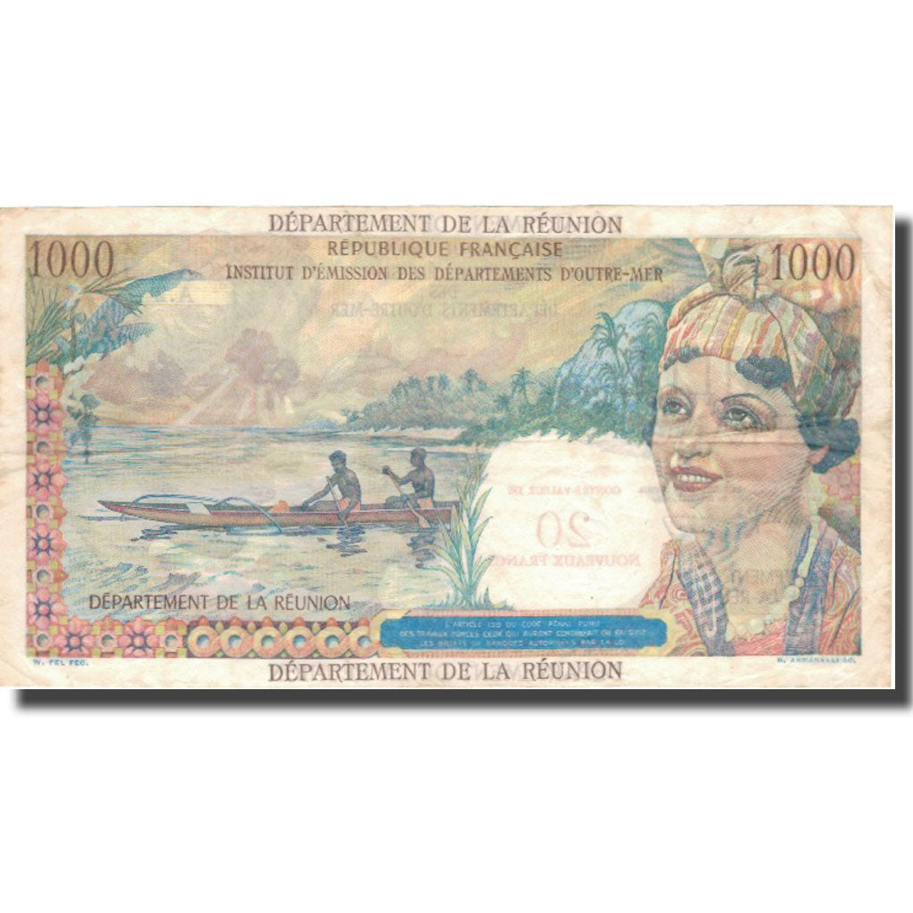 Réunion, 20 Nouveaux Francs on 1000 Francs, Undated (1967-71), TTB, KM:55a