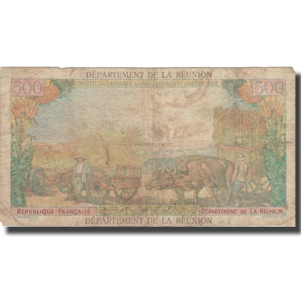 Réunion, 10 Nouveaux Francs on 500 Francs, Undated (1967), VF(20-25), KM:54b