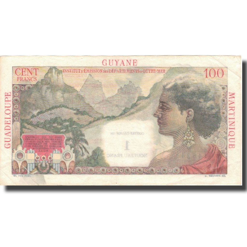 French Antilles, 1 Nouveau Franc on 100 Francs, Undated (1961), TTB+, KM:1a