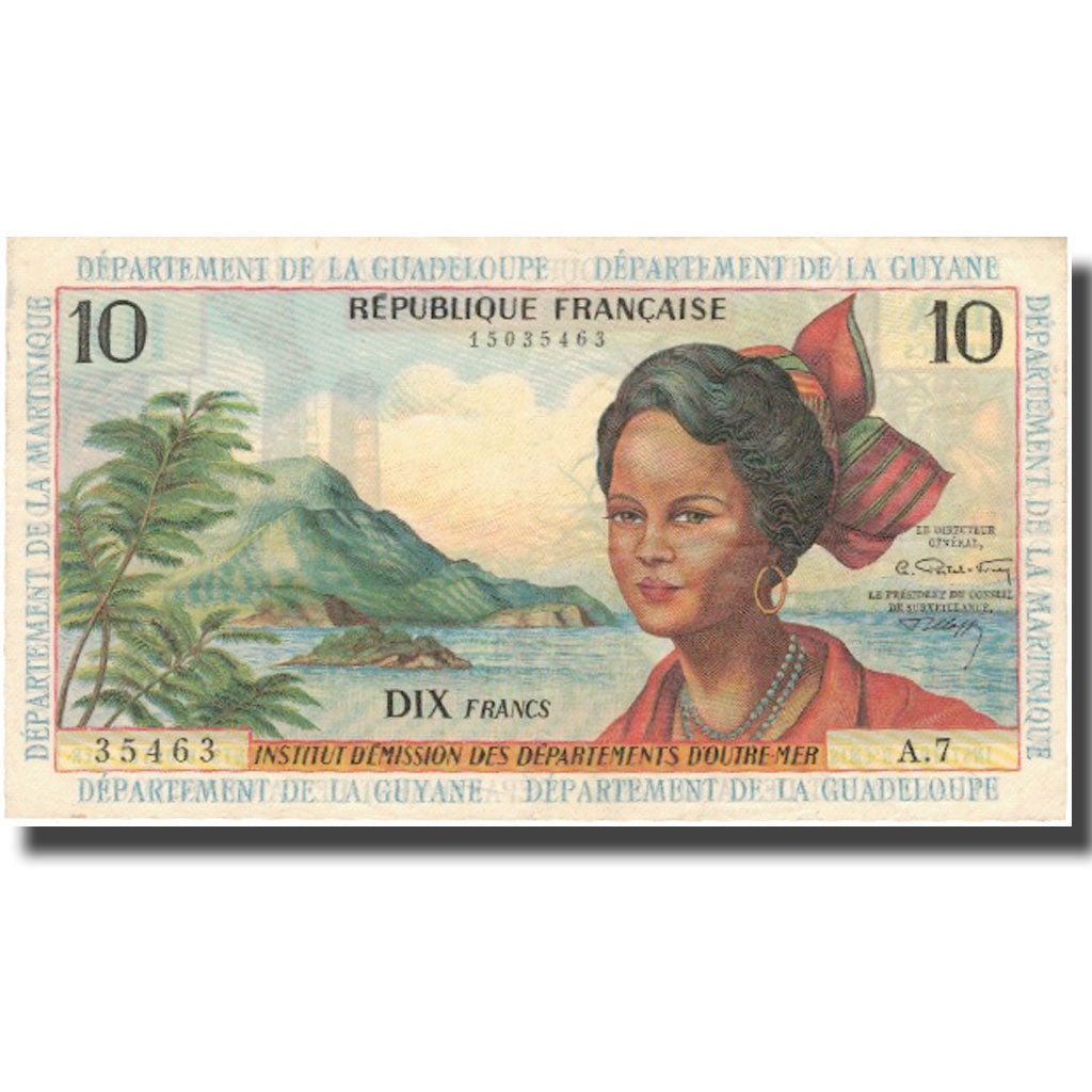 French Antilles, 10 Francs, Undated (1964), EF(40-45), KM:8b