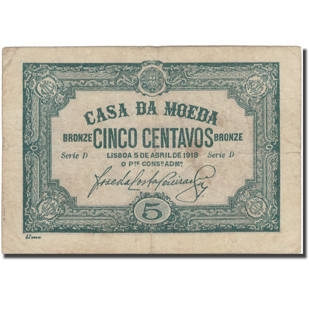 Banknote, Portugal, 5 Centavos, 1918, 1918-04-05, KM:97, EF(40-45)