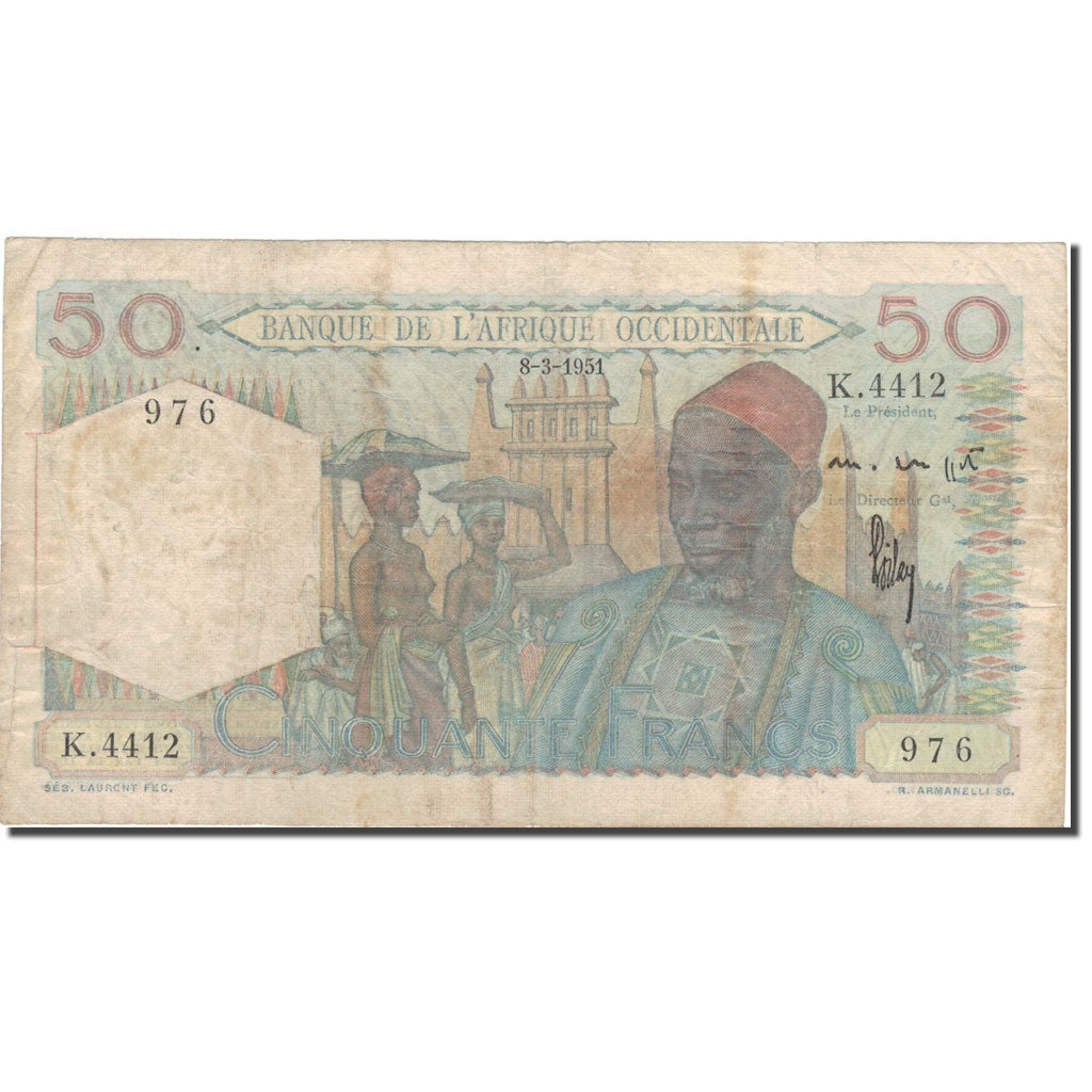 Banknote, French West Africa, 50 Francs, 1944, 1944, KM:39, VF(20-25)