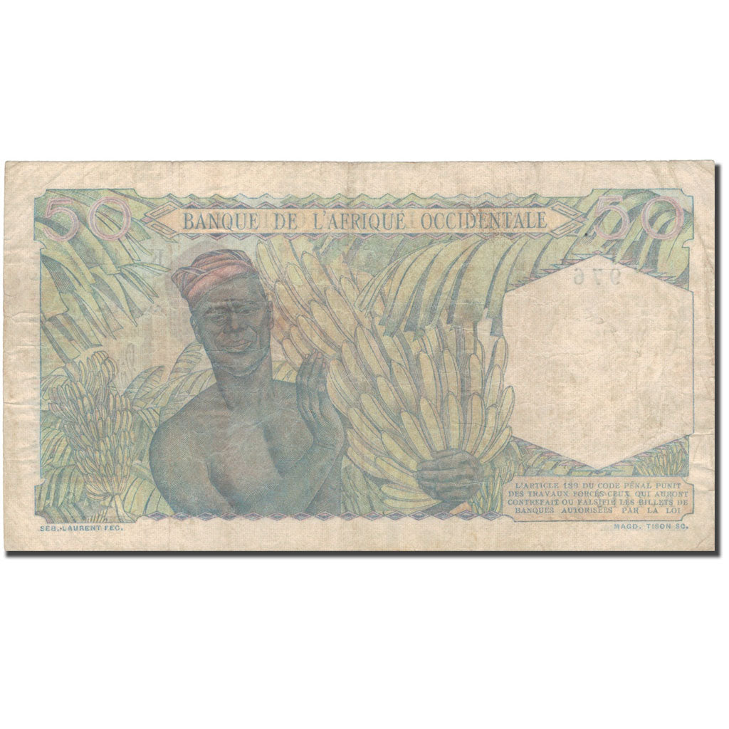 Banknote, French West Africa, 50 Francs, 1944, 1944, KM:39, VF(20-25)