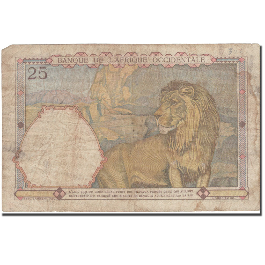 Banknot, Francuska Afryka Zachodnia, 25 Francs, 1942, 1942-02-24, KM:27