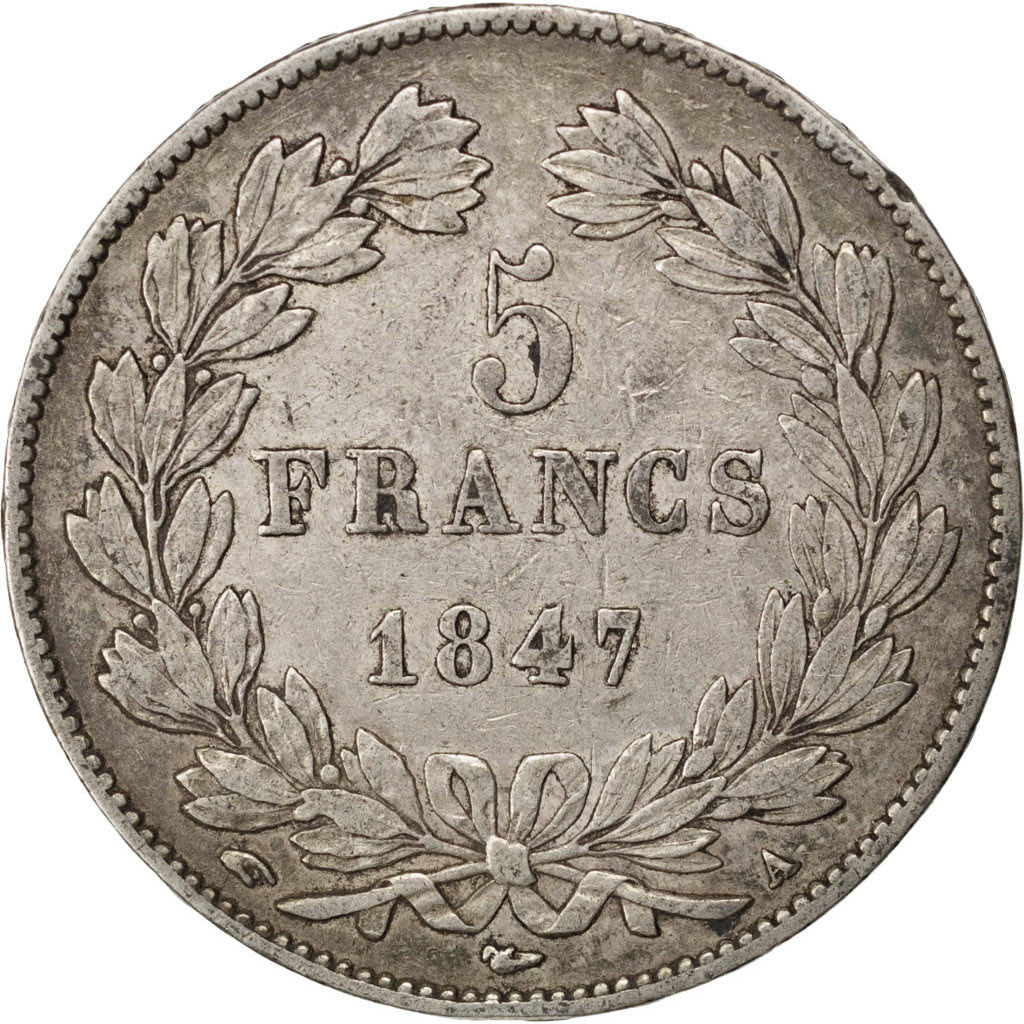 FRANCE, Louis-Philippe, 5 Francs, 1847, Paris, KM #749.1, EF(40-45), Silver,...