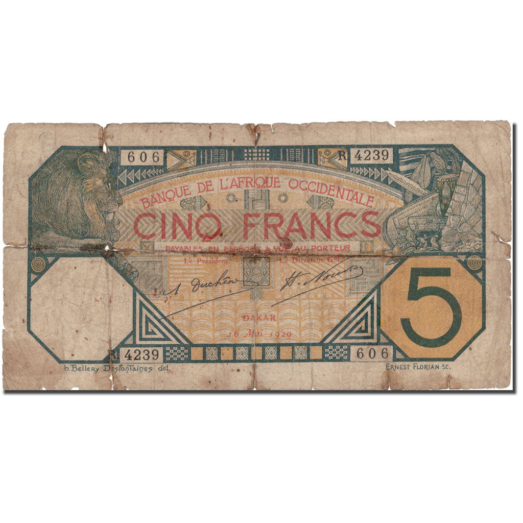 Biljet, Frans Equatoriaal Afrika, 25 Francs, 1929, 1929-05-16, KM:7s, B+