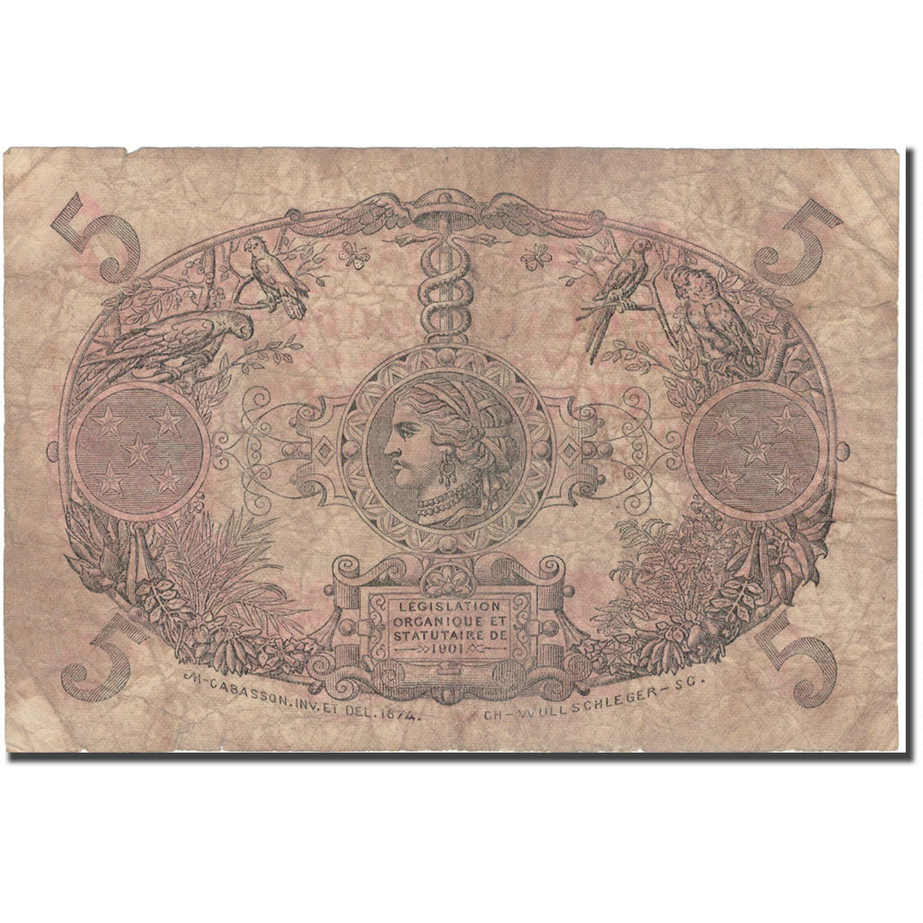 Guadeloupe, 5 Francs, 1945, 1945, VF(20-25), KM:7e