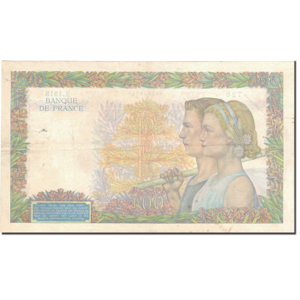 France, 500 Francs, La Paix, 1941, 1941-01-16, TTB+, Fayette:32.13, KM:95a