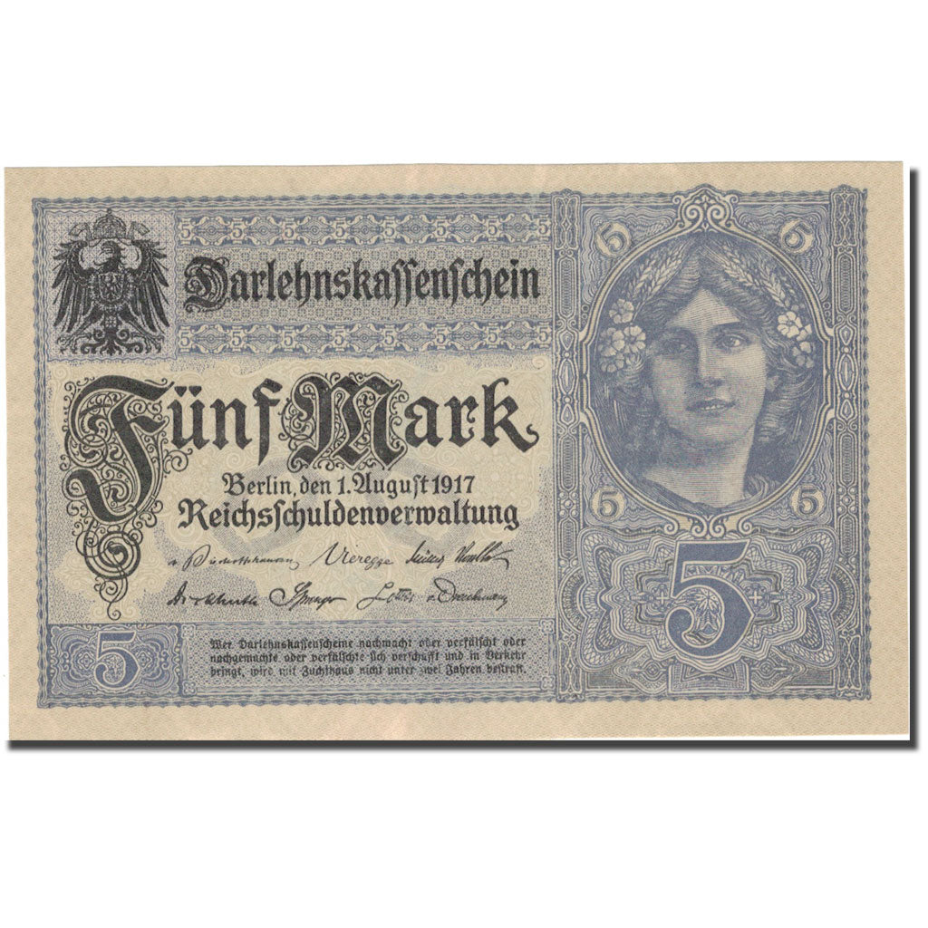 Banknote, Germany, 5 Mark, 1917, 1917-08-01, KM:56a, UNC(64)