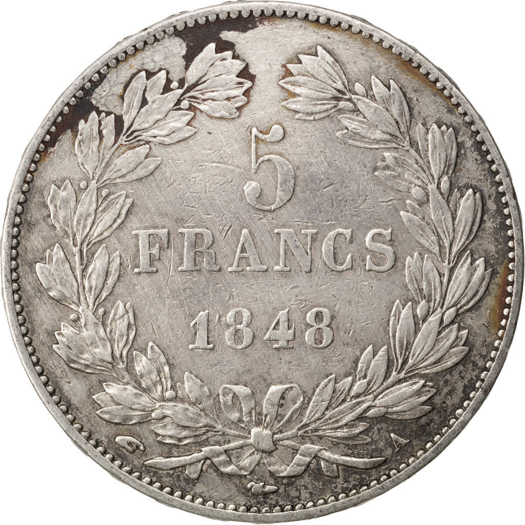 FRANCE, Louis-Philippe, 5 Francs, 1848, Paris, KM #749.1, EF(40-45), Silver,...