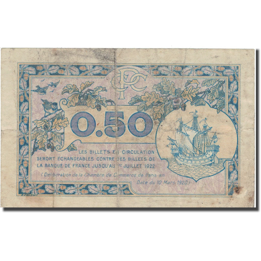 France, Paris, 50 Centimes, 1920, VF(20-25)