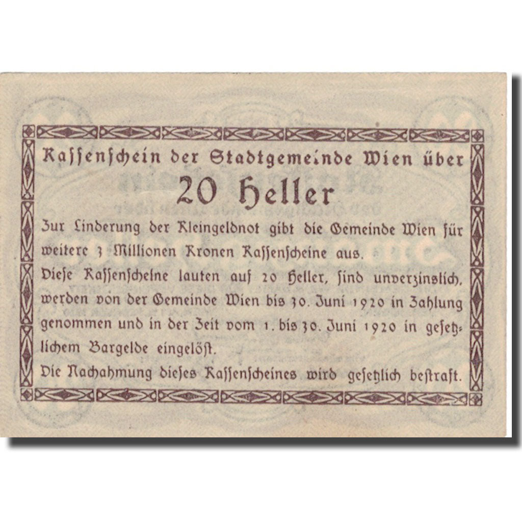 Geldschein, Deutschland, 20 Heller, valeur faciale, 1920, 1920-06-30, SS+