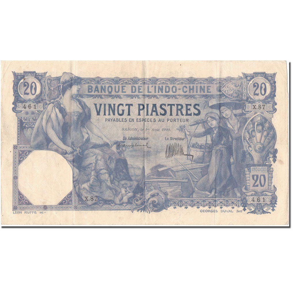 Banknote, FRENCH INDO-CHINA, 20 Piastres, 1920, 1920-08-01, KM:41, EF(40-45)