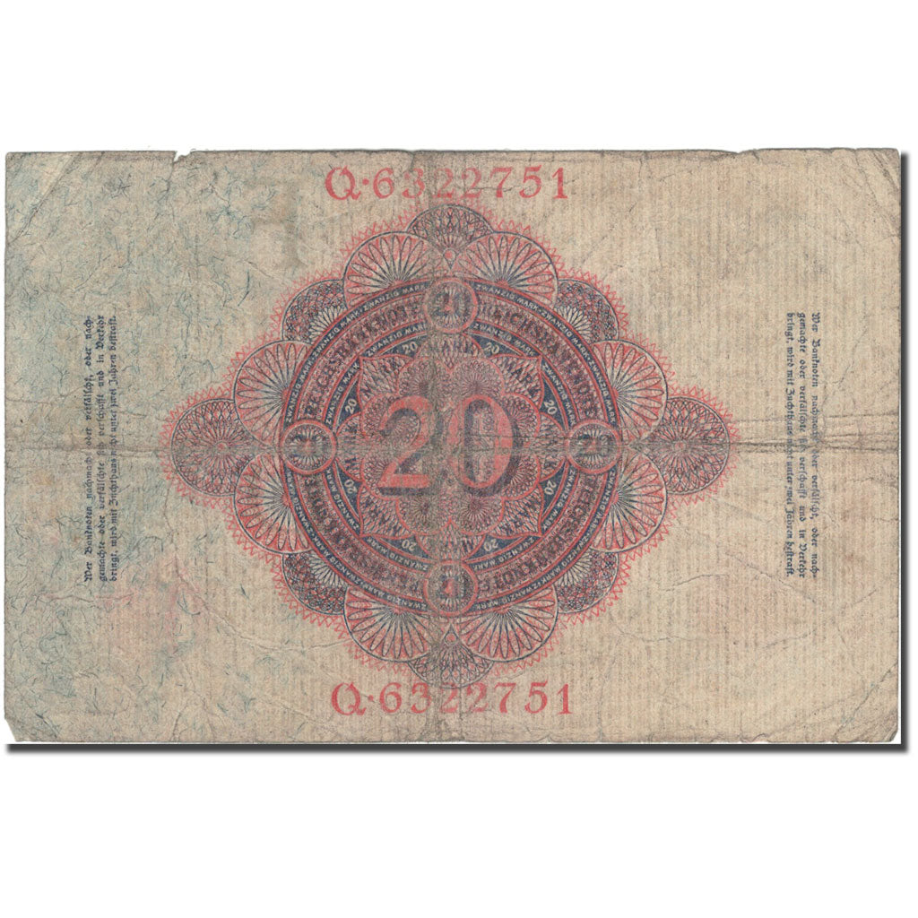 Banknot, Niemcy, 20 Mark, 1914, KM:48b, VF(20-25)