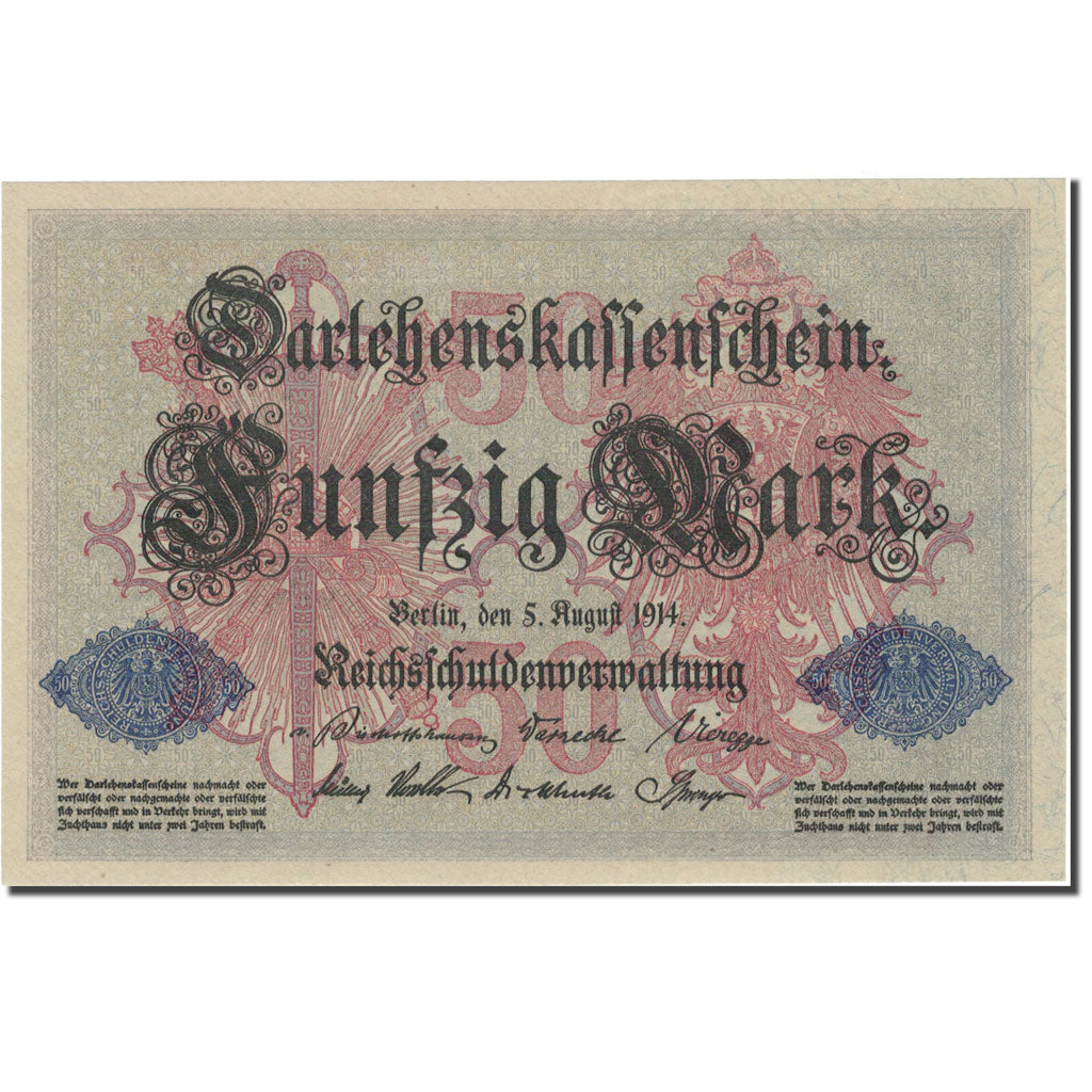 Banknote, Germany, 50 Mark, 1914, 1914-08-05, KM:49b, AU(50-53)