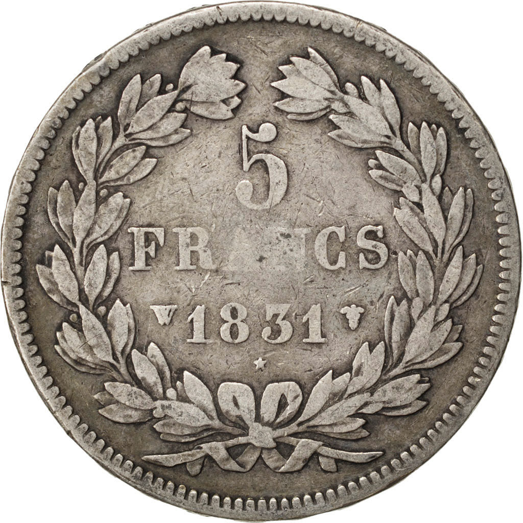 FRANCE, Louis-Philippe, 5 Francs, 1831, Lille, KM #745.13, VF(20-25), Silver,...