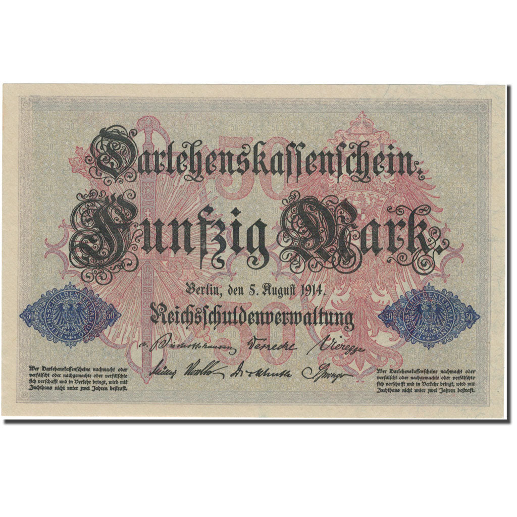Banconote, Germania, 50 Mark, 1914, 1914-08-05, KM:49b, SPL-
