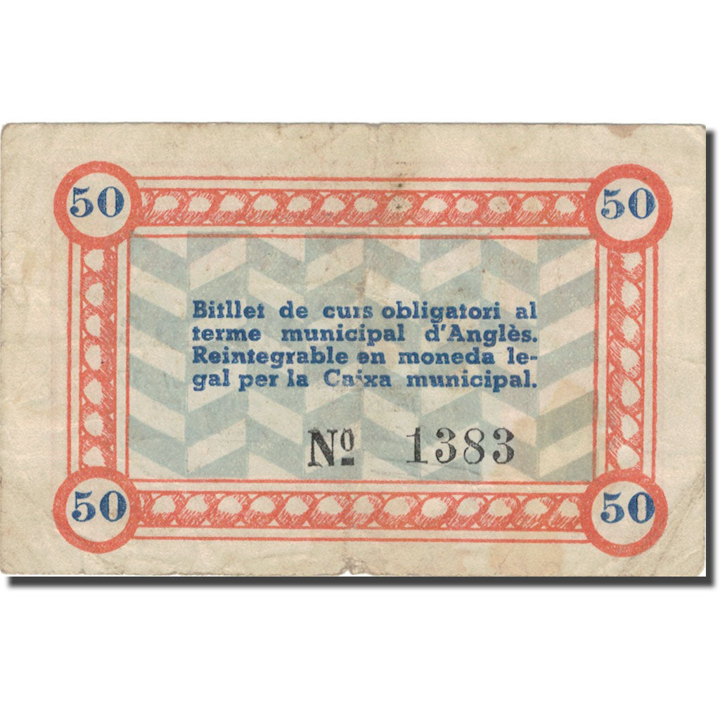 Biljet, Spanje, ANGLES, 50 Centimes, Blason, 1937, 1937, TB