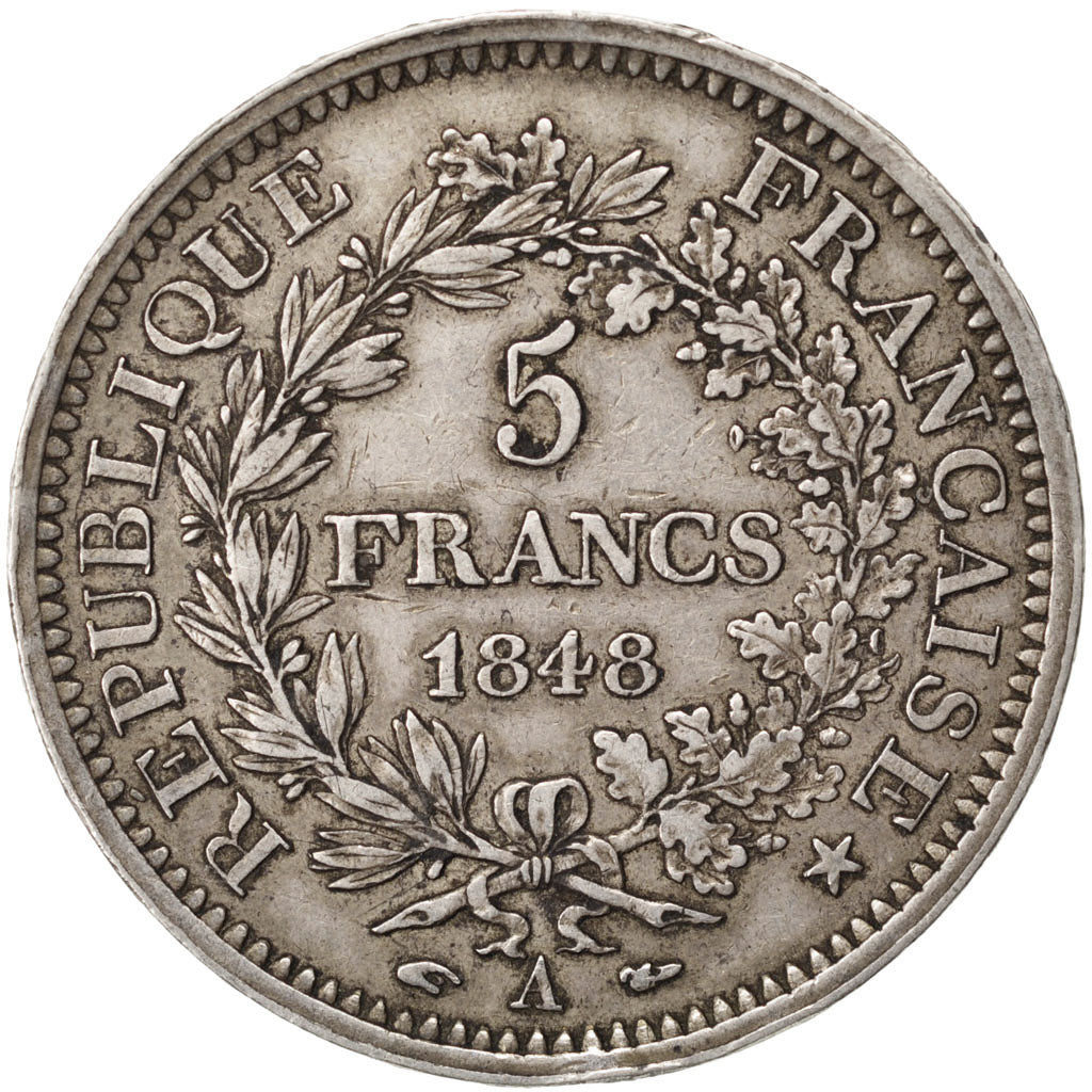 FRANCE, Hercule, 5 Francs, 1848, Paris, KM #756.1, EF(40-45), Silver, Gadoury...