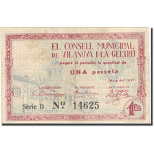 Banknote, Spain, VILANOVA I LA GELTRO, 1 Peseta, Monument, 1937, 1937, EF(40-45)