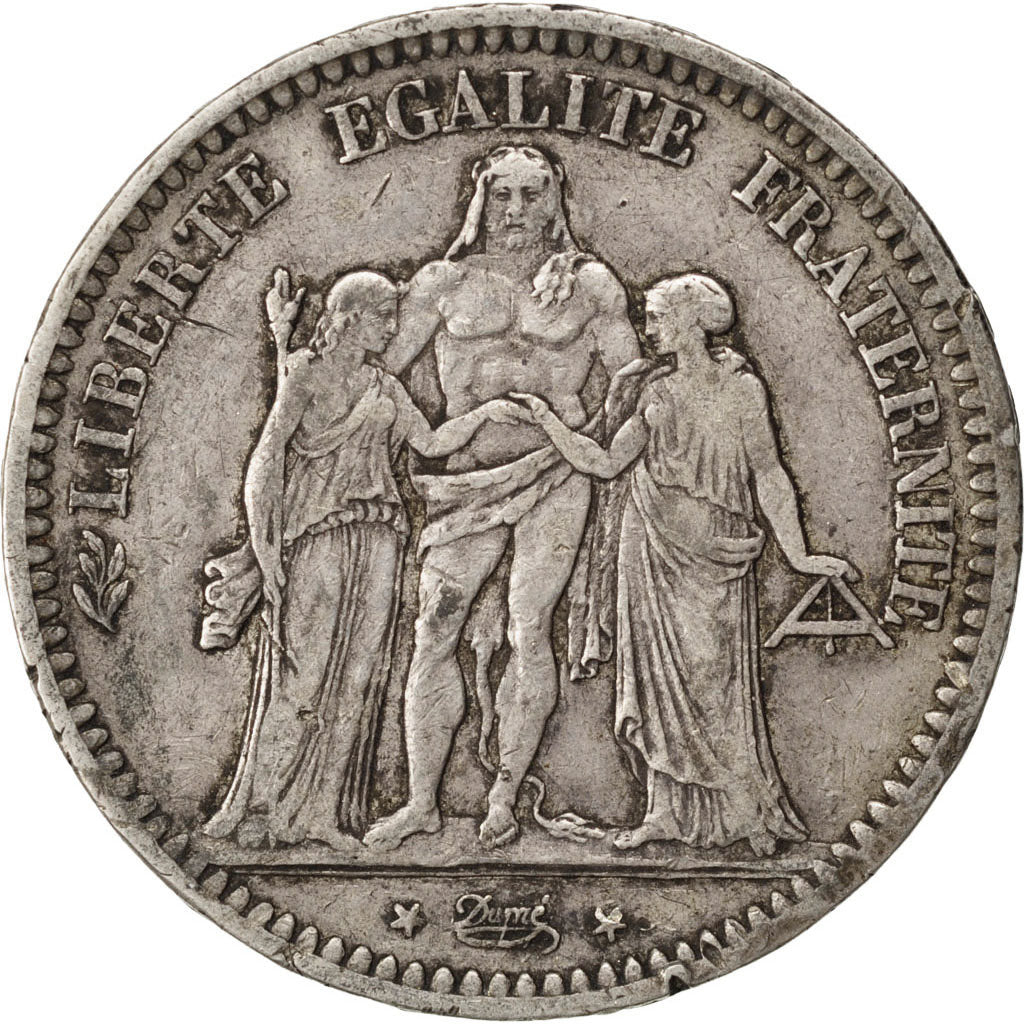 FRANCE, Hercule, 5 Francs, 1848, Paris, KM #756.1, VF(30-35), Silver, Gadoury...