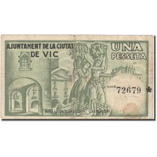 Banknote, Spain, CIUTAT DE VIC, 1 Peseta, personnage, 1937, 1937, VF(30-35)