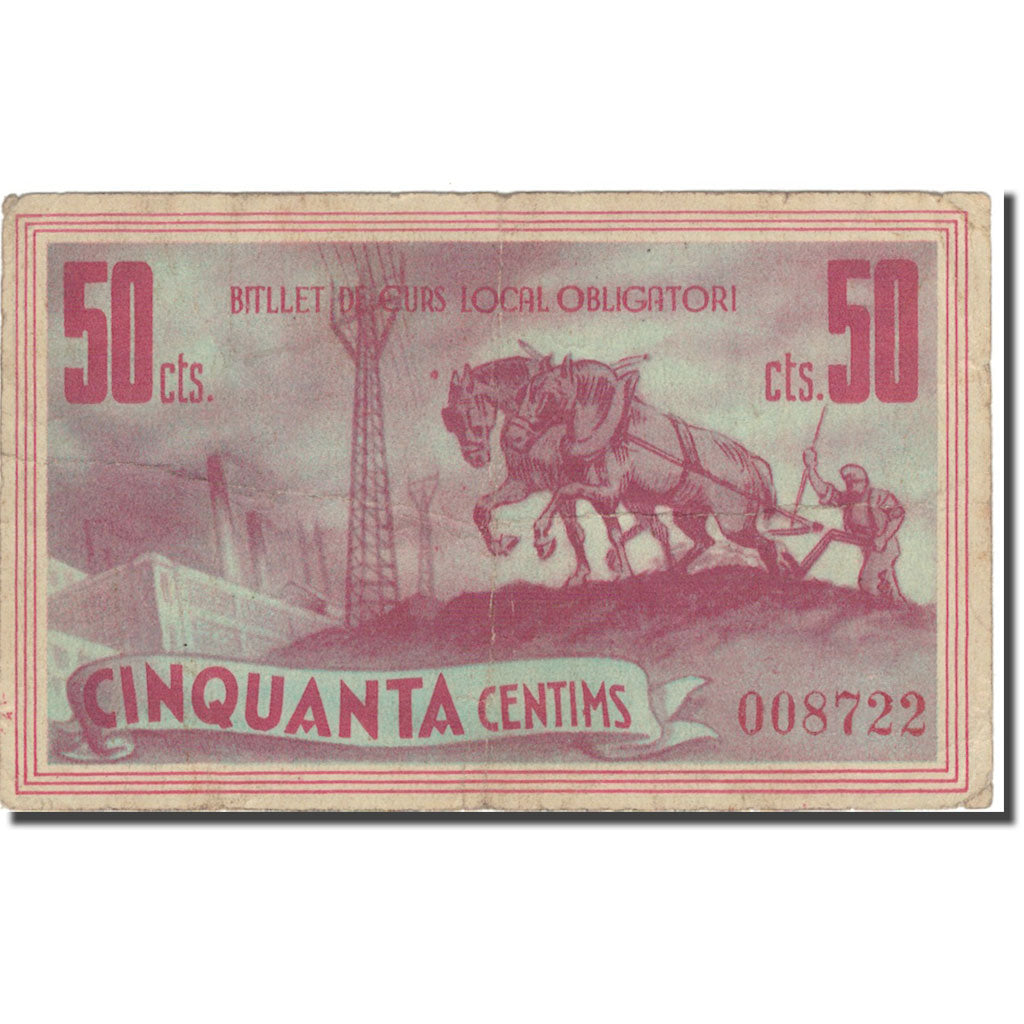 Billete, España, POBLA DE SEGUR, 50 Centimes, métier, 1937, 1937, MBC