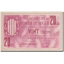 Banknot, Hiszpania, POBLA DE SEGUR, 20 Centimes, métier, 1937, 1937, UNC(65-70)