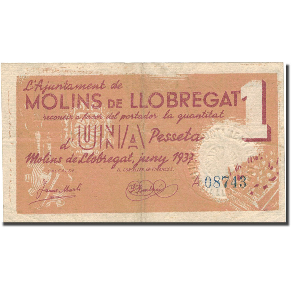 Nota, Espanha, 1 Peseta, pont, 1937, 1937, EF(40-45)